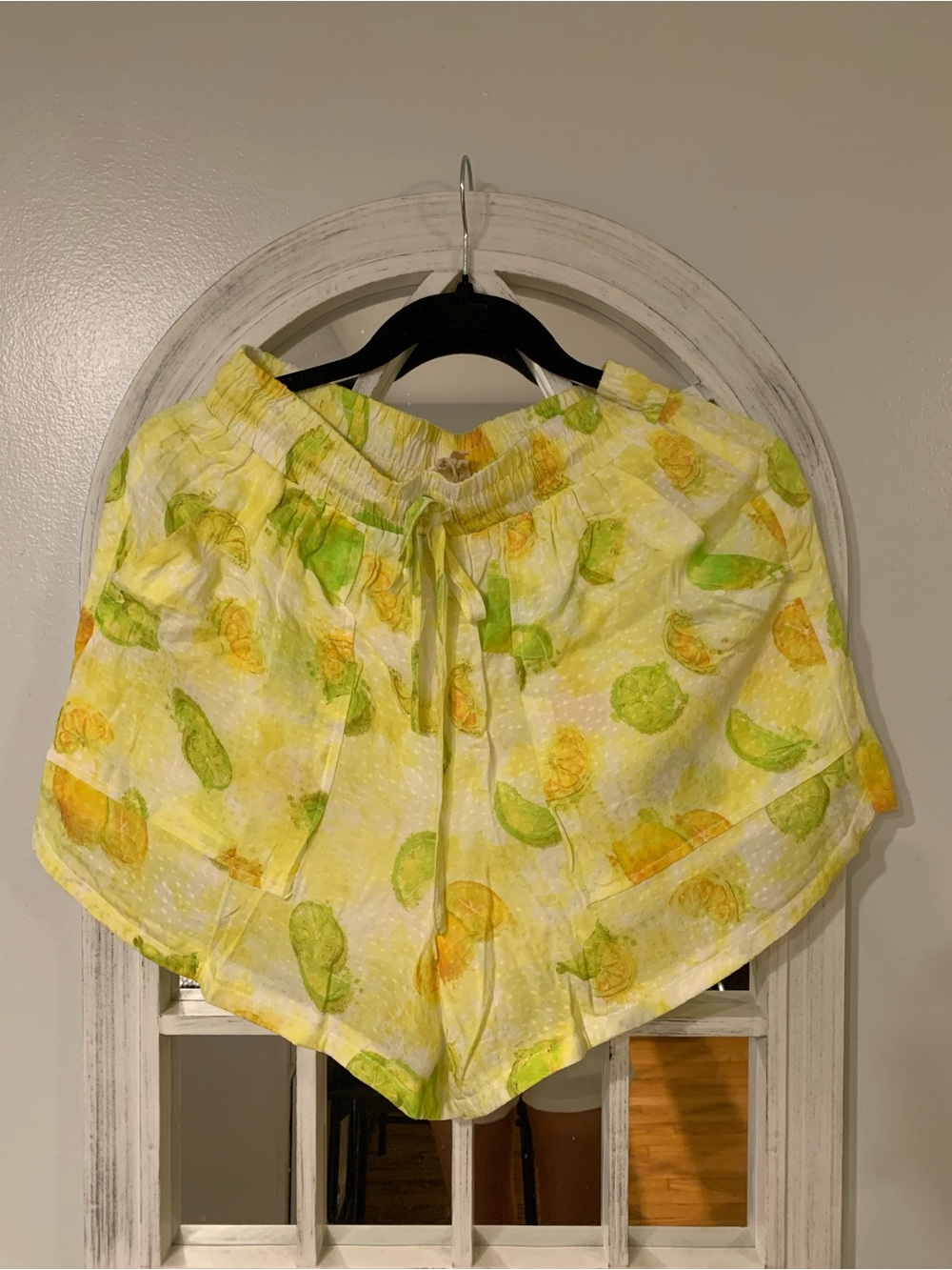 Mystree Yellow Citrus Print Drawstring Shorts